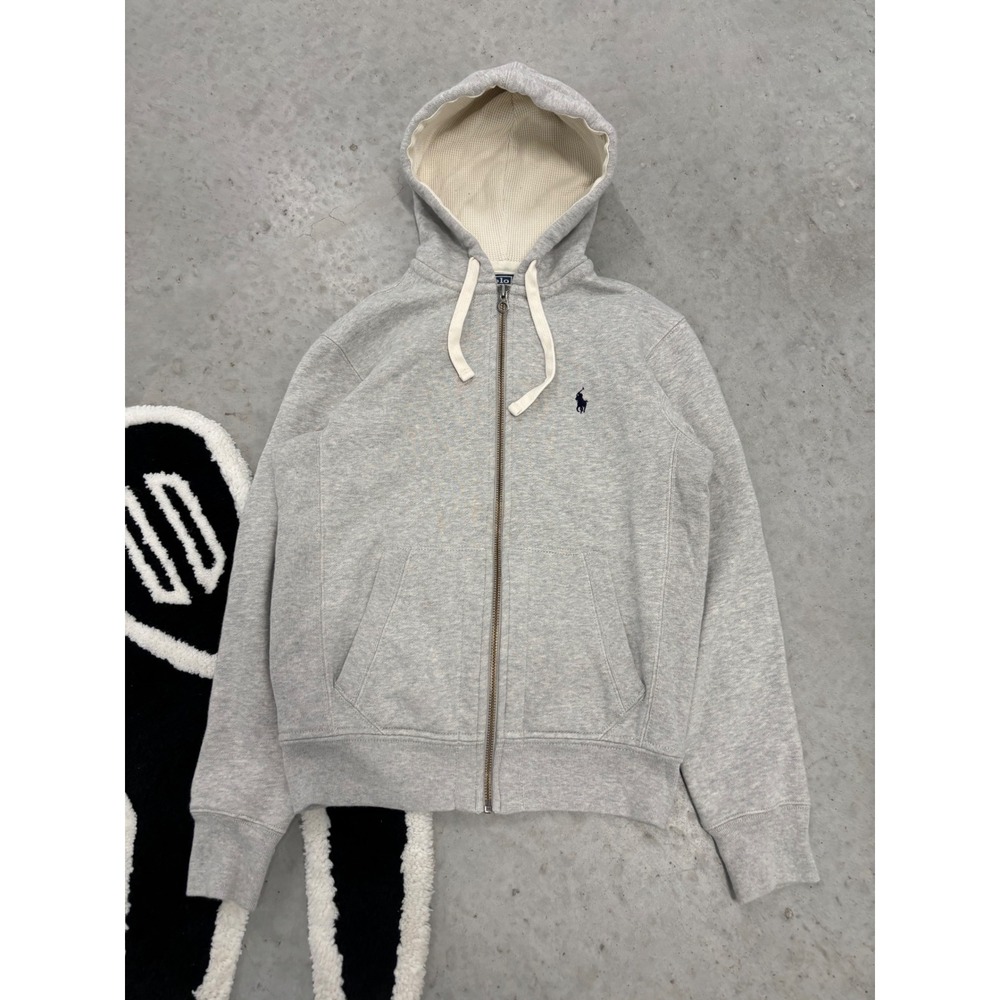 Polo Ralph Lauren Mens Small Heather Grey Waffle Lined Full Zip Hoodie Pony Logo